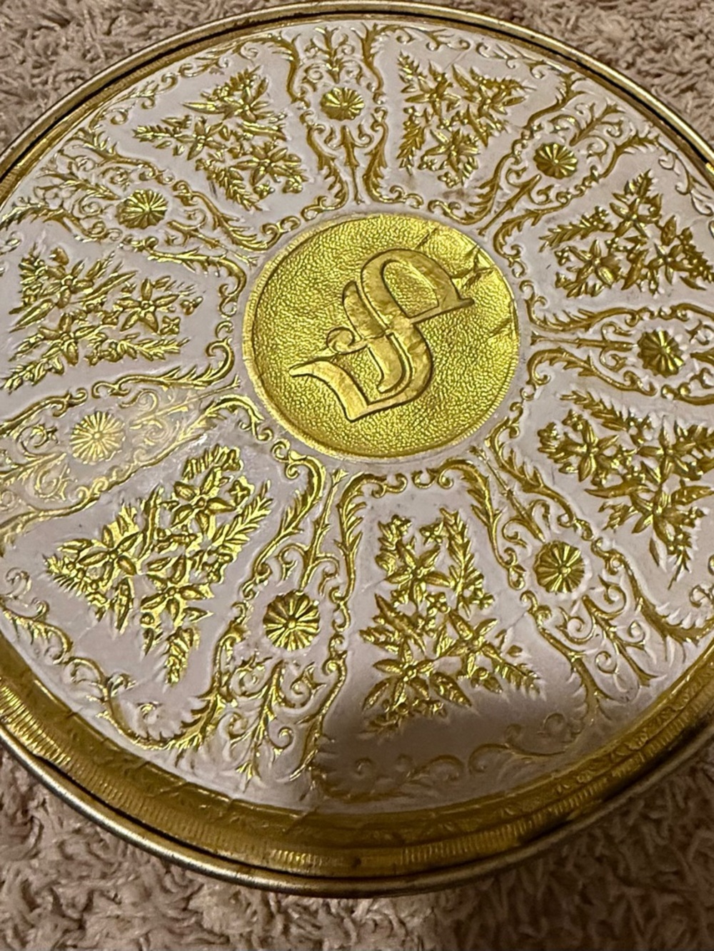 Othr Gold and White Embossed Decorative Round Trinket Box Lid